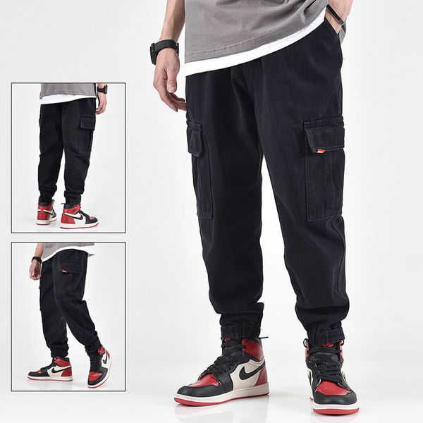 fashion streetwear men jeans loose fit big pocket cargo pants black color japanese style hip hop harem jeans men joggers pants, Blue
fashion streetwear men jeans loose fit big pocket cargo pants black color japanese style hip hop harem jeans men joggers pants, Blue
