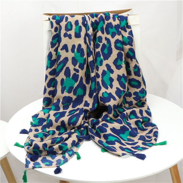 new women fashion leopard dot tassel viscose shawl scarf print wrap muslim hijab