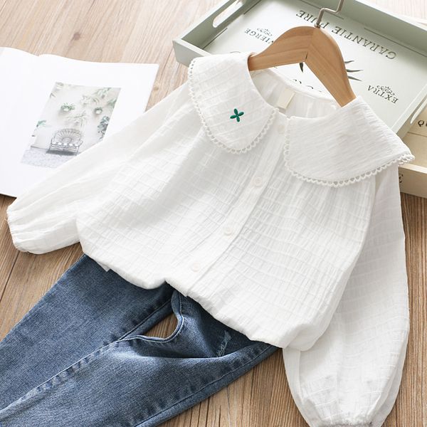 girls' baby collar small embroidery casual thin shirt spring 2020, White;black
girls' baby collar small embroidery casual thin shirt spring 2020, White;black