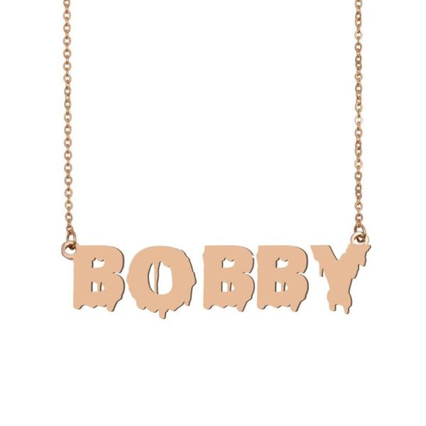 bobby name necklace , cool bloody art name necklace for halloween and santa's day jewelry gift for kids boys girls, Silver