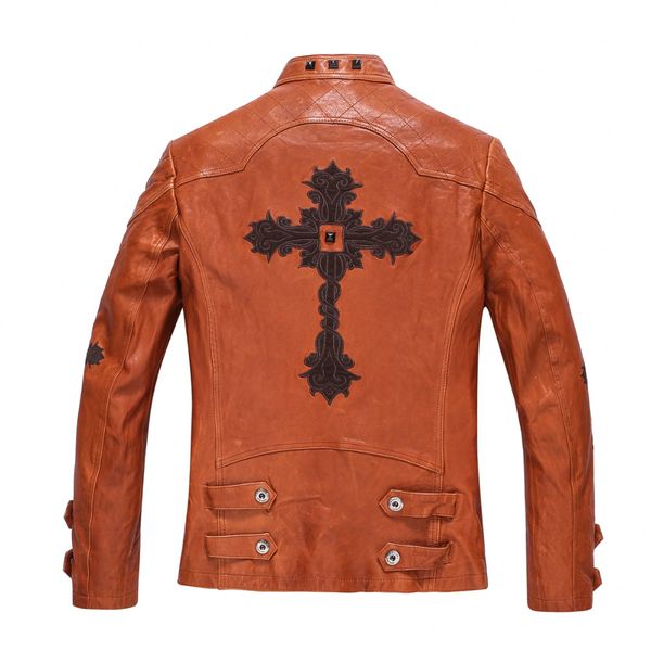 men's leather & faux jacket men slim fit real goatskin rider outerwear embroidery motorcycle for short casual, Black
men's leather & faux jacket men slim fit real goatskin rider outerwear embroidery motorcycle for short casual, Black