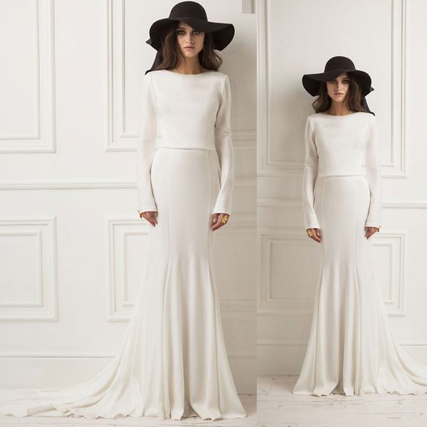 2019 lihi hod wedding dresses long sleeves satin bateau bridal gowns backless robe de mariée plus size boho mermaid wedding dress, White
2019 lihi hod wedding dresses long sleeves satin bateau bridal gowns backless robe de mariée plus size boho mermaid wedding dress, White