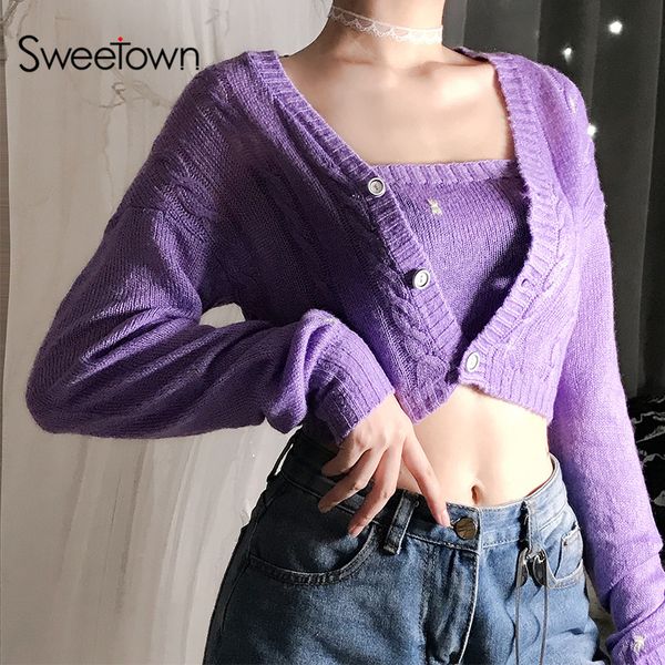 sweetown 2019 осень вязаная кардиган фонарь рукав две пьесы винтажные свитера mujer обрезанные твердая моды куртка свитер, White
sweetown 2019 осень вязаная кардиган фонарь рукав две пьесы винтажные свитера mujer обрезанные твердая моды куртка свитер, White