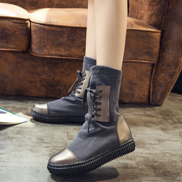Women Spring Autumn Patchwork Mid-Calf Boots Cross-tied Round Toe Flat Heels Students Girls Fashion Shoes Size 35-39, Black
Women Spring Autumn Patchwork Mid-Calf Boots Cross-tied Round Toe Flat Heels Students Girls Fashion Shoes Size 35-39, Black