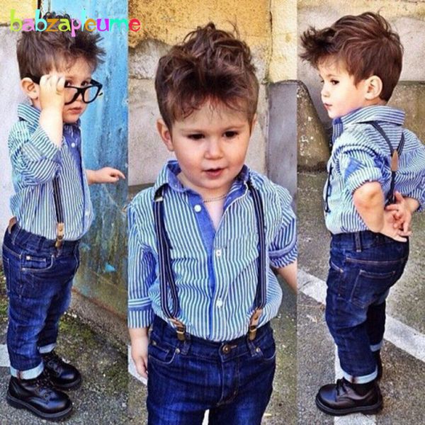 

2piece/0-5years/spring autumn kids clothes casual baby boys suits blue stripe shirt+jeans gentleman children clothing set bc1106, White