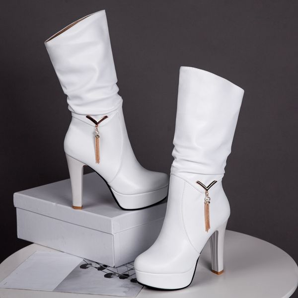 women boots woman shoes 2018 new fashion mid calf supper high square heels zipper platform metal tassel size 34-43 sb173, Black
women boots woman shoes 2018 new fashion mid calf supper high square heels zipper platform metal tassel size 34-43 sb173, Black