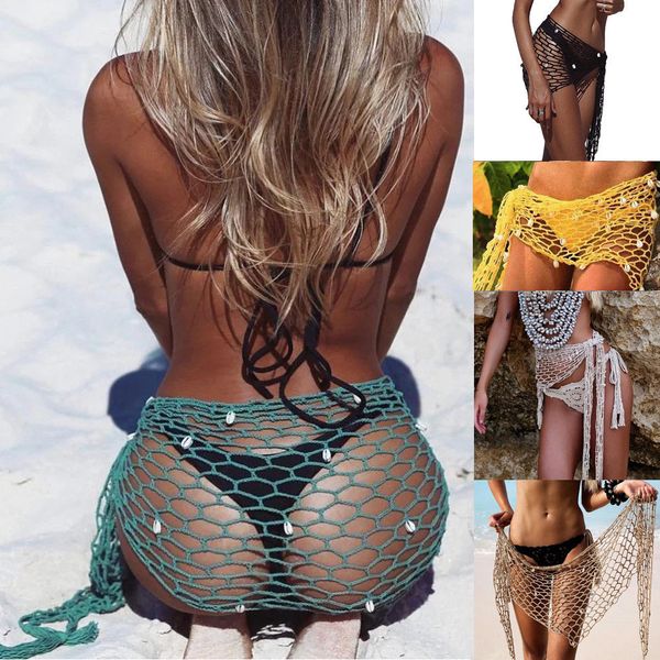 summer women mesh fishnet crochet bikini cover up with shell swimwear beachwear bathing suit, Blue;gray
summer women mesh fishnet crochet bikini cover up with shell swimwear beachwear bathing suit, Blue;gray