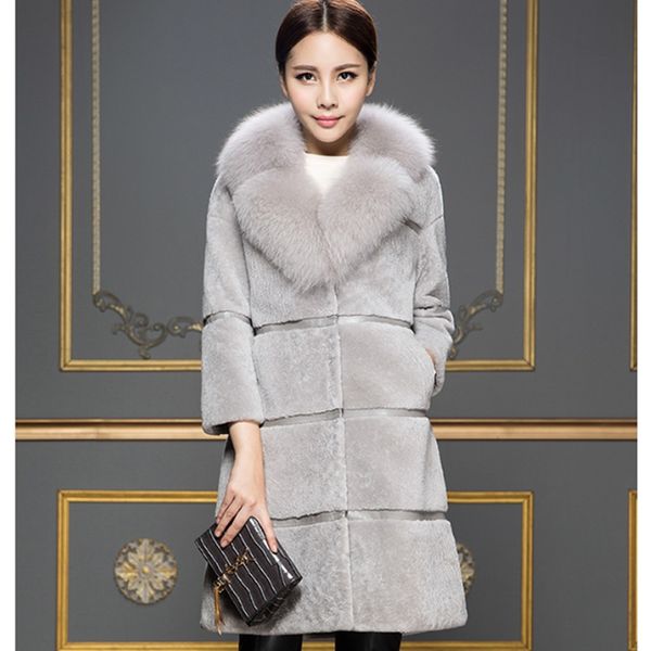 

2018 autumn winter faux fur coat korean female new sheep shearing fur one coat long section imitation collar, Black