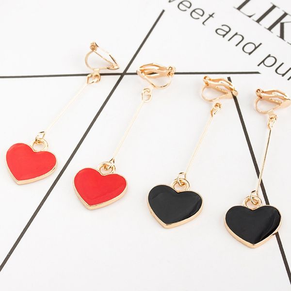fashion simple peach heart black red enamel clip on earrings without piercing for girls cute ear clip jewelry, Silver
fashion simple peach heart black red enamel clip on earrings without piercing for girls cute ear clip jewelry, Silver
