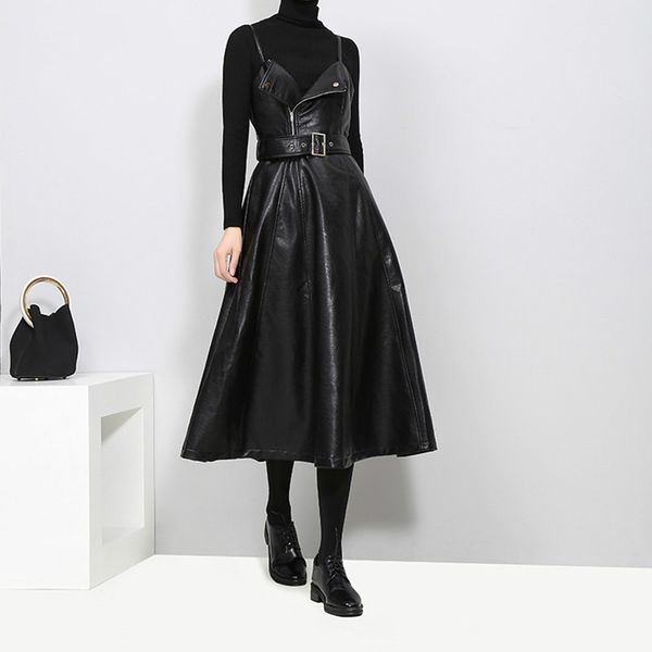 2019 new spring solid color strapless black pu leather high waist belt zipper loose dress for women fashion tide clothes, Black;gray
2019 new spring solid color strapless black pu leather high waist belt zipper loose dress for women fashion tide clothes, Black;gray