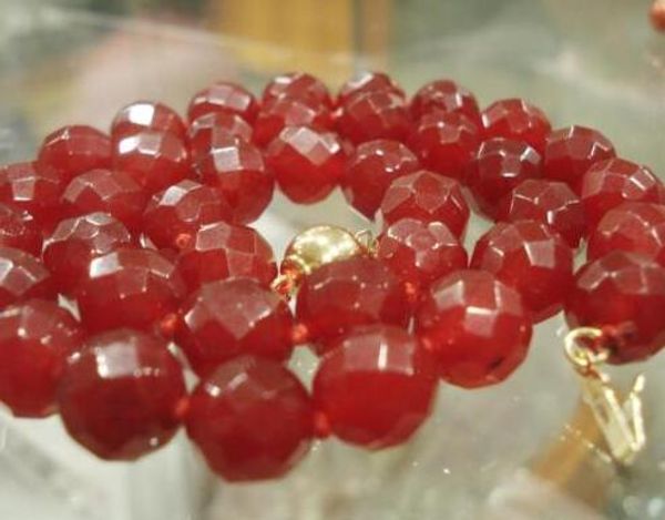red faceted jewelry necklace 17" new 10mm, Silver