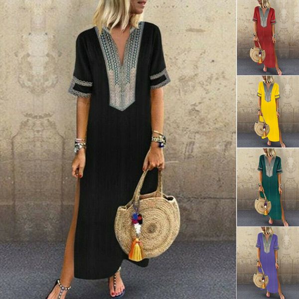 new women dress short sleeve boho v neck casual loose print boho straight solid kaftan summer dress ladies, Black;gray
new women dress short sleeve boho v neck casual loose print boho straight solid kaftan summer dress ladies, Black;gray
