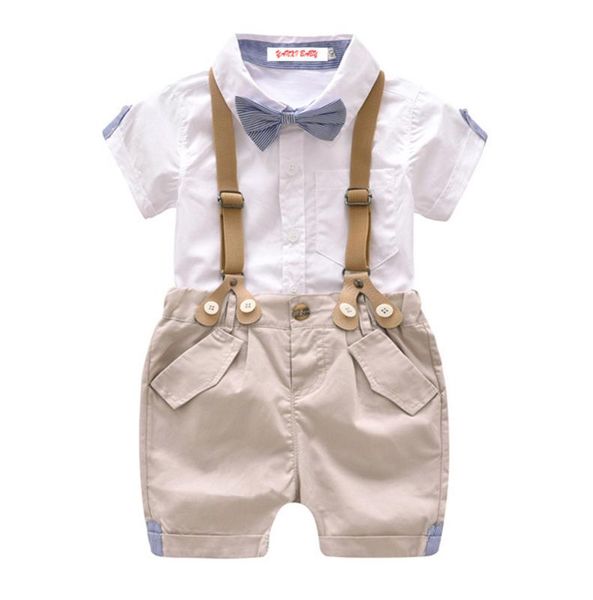 kids clothing set summer boys gentleman shirts and straps pants children set party suit, White 
kids clothing set summer boys gentleman shirts and straps pants children set party suit, White