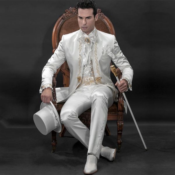 2019 new groom suit white wedding suit bridegroom gold lace embroidery suits( jacket + pants, White;black
2019 new groom suit white wedding suit bridegroom gold lace embroidery suits( jacket + pants, White;black
