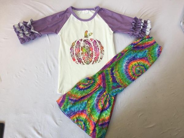 child toddler kids girls 3/4 sleeve outfits clothes t shirt pumpkin with tie-dye bell pants clothes sets, White
child toddler kids girls 3/4 sleeve outfits clothes t shirt pumpkin with tie-dye bell pants clothes sets, White