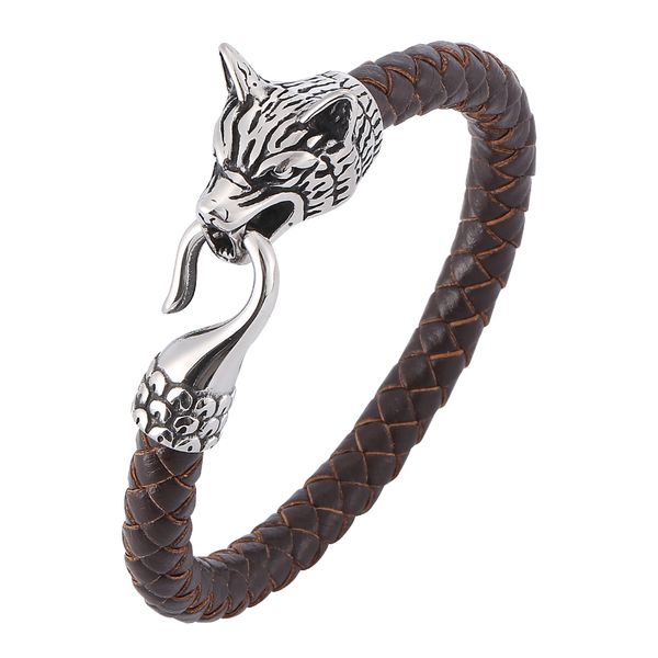vintage fashion woven black/brown leather bracelet charm men's stainless steel wolf head buckle leather bracelet 7-sp0392, Golden;silver
vintage fashion woven black/brown leather bracelet charm men's stainless steel wolf head buckle leather bracelet 7-sp0392, Golden;silver