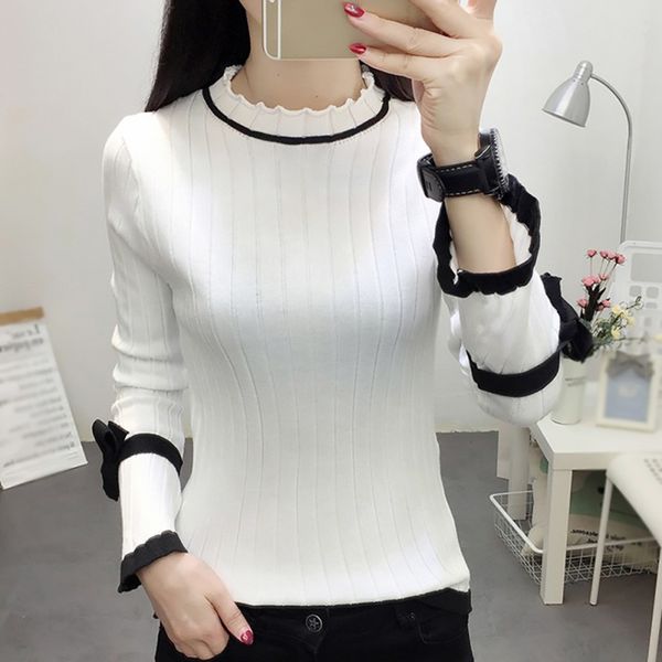 women autumn casual simple sweater fashion print bow long trumpet sleeve o neck sweet sweater hot, White;black
women autumn casual simple sweater fashion print bow long trumpet sleeve o neck sweet sweater hot, White;black