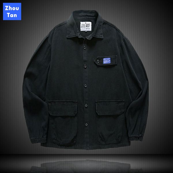 zhoutan 2020 men retro design loose windbreaker pilot jacket coat men autumn jackets streetwear, Black;brown