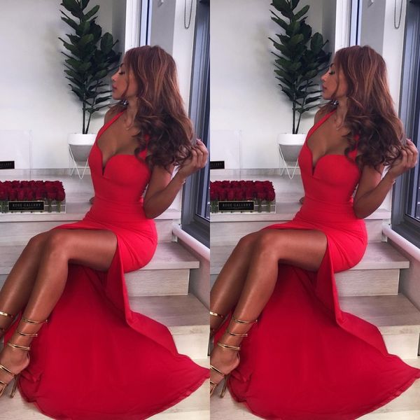 2020 red mermaid prom party dresses halter side split long formal dresses sweetheart neck sleeveless evening gowns, Black
2020 red mermaid prom party dresses halter side split long formal dresses sweetheart neck sleeveless evening gowns, Black