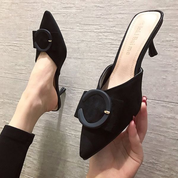 med female shoes slippers heels pointed toe luxury slides lady flock shose women 2019 high thin designer girl cover rome rubber, Black
med female shoes slippers heels pointed toe luxury slides lady flock shose women 2019 high thin designer girl cover rome rubber, Black