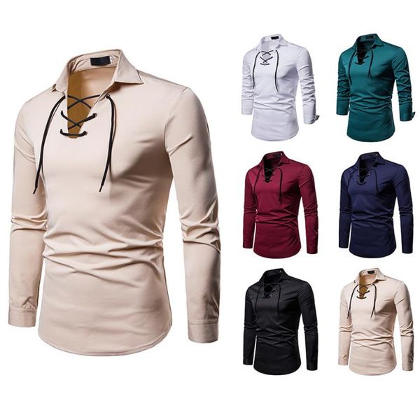 shoelace-up design shirt men long sleeve retro vintage man casual pullover lapel collar solid color man belt shirts a88, White;black
shoelace-up design shirt men long sleeve retro vintage man casual pullover lapel collar solid color man belt shirts a88, White;black