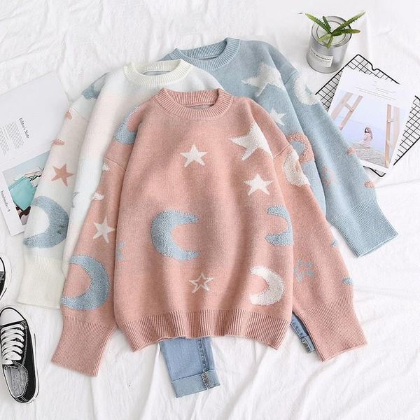 women round neck long sleeve sweaters sweet warm star print pullover sweater pullovers winter loose sweaters clothing, White;black
women round neck long sleeve sweaters sweet warm star print pullover sweater pullovers winter loose sweaters clothing, White;black