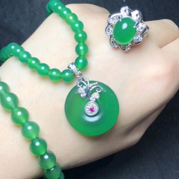 jade myelin set three-piece set necklace 925 silver inlaid green jade myelin necklace pendant earring ring live women's jewelry, Black
jade myelin set three-piece set necklace 925 silver inlaid green jade myelin necklace pendant earring ring live women's jewelry, Black