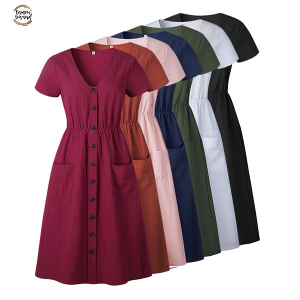 summer cotton vintage dress women tunic v-neck short sleeve solid pink midi dresses pocket casual vestidos female dresses, Black;gray
summer cotton vintage dress women tunic v-neck short sleeve solid pink midi dresses pocket casual vestidos female dresses, Black;gray