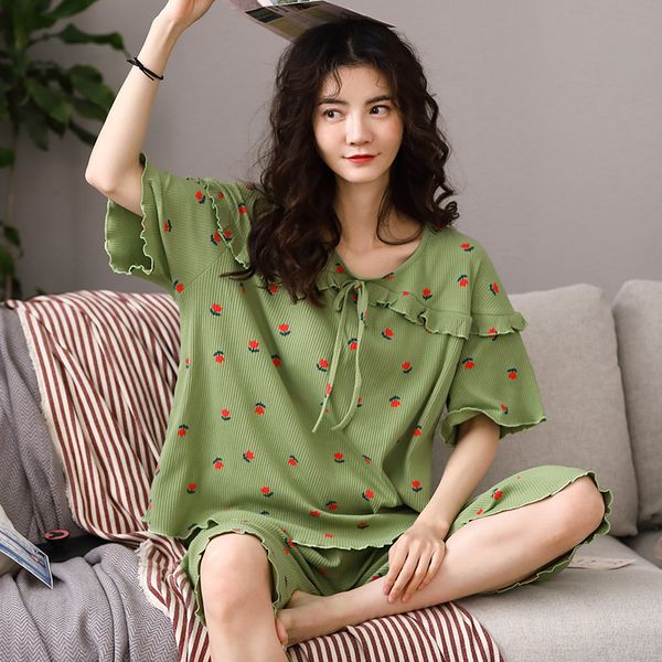 summer women pajamas set home wear short sleeve ruffle short pants loose green ladies pijama mujer home wear, Black;red
summer women pajamas set home wear short sleeve ruffle short pants loose green ladies pijama mujer home wear, Black;red