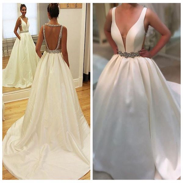 princess satin wedding dress deep v-neck crystals beading sweep train a line wedding dresses backless wedding gowns vestidos de novia, White
princess satin wedding dress deep v-neck crystals beading sweep train a line wedding dresses backless wedding gowns vestidos de novia, White
