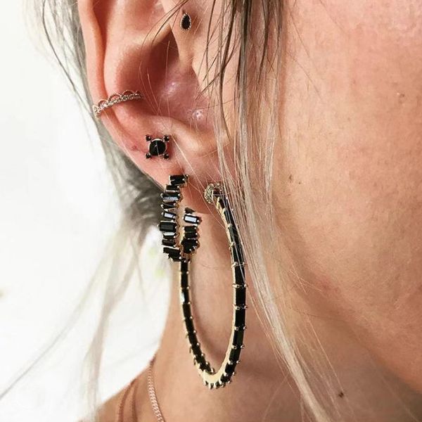 chiao designer black glass crystal jeweled big hoop earrings set for women, Golden;silver
chiao designer black glass crystal jeweled big hoop earrings set for women, Golden;silver