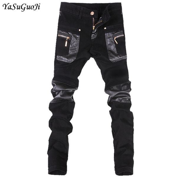 yasuguoji punk style pu leather patchwork skinny jeans for mens dropshipping mens jeans brand distressed black men, Blue
yasuguoji punk style pu leather patchwork skinny jeans for mens dropshipping mens jeans brand distressed black men, Blue