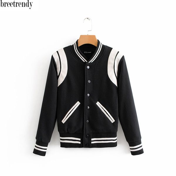 wt198 autumn fashion color block black white color baseball jacket women casual single breasted jackets outwear, Black;brown
wt198 autumn fashion color block black white color baseball jacket women casual single breasted jackets outwear, Black;brown