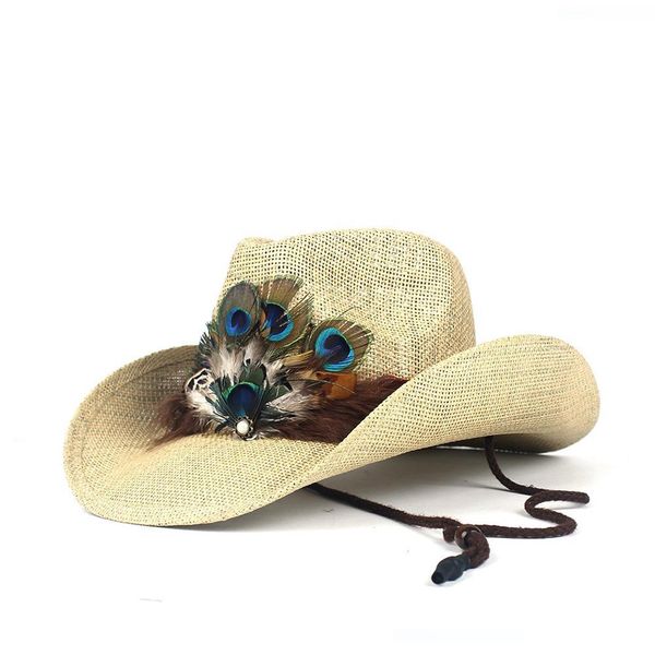 2019 peacock feather hollow western cowboy hat for summer lady straw sombrero hombre beach cowgirl jazz sun hat size 56-58cm, Blue;gray
2019 peacock feather hollow western cowboy hat for summer lady straw sombrero hombre beach cowgirl jazz sun hat size 56-58cm, Blue;gray