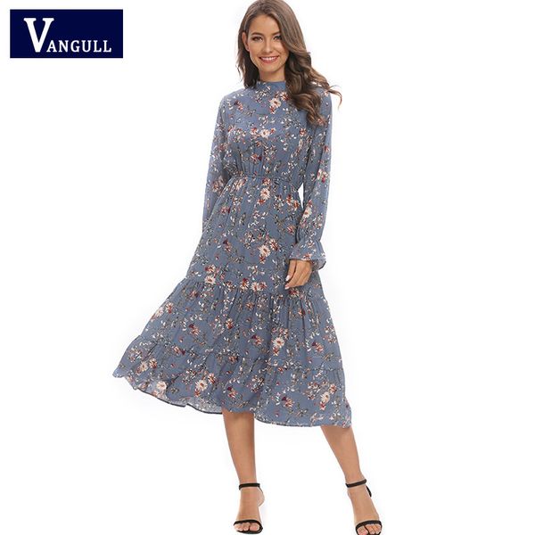 vangull new floral chiffon blue dress crew neck long sleeve lotus leaf elastic high waist mid-length a-line chic feminine dress, Black;gray
vangull new floral chiffon blue dress crew neck long sleeve lotus leaf elastic high waist mid-length a-line chic feminine dress, Black;gray