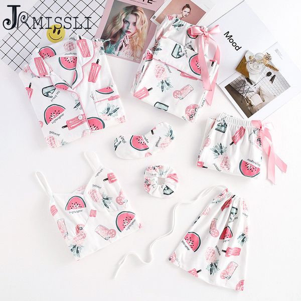 jrmissli cotton watermelon print pajamas set 7 piece set patchwork woman pajama suit spring autumn female strapless nightie, Blue;gray
jrmissli cotton watermelon print pajamas set 7 piece set patchwork woman pajama suit spring autumn female strapless nightie, Blue;gray