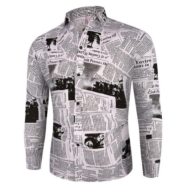 social shirt for men casual newspaper printed hip hop long-sleeved men's shirts blouse mens clothing slim fit new, White;black
social shirt for men casual newspaper printed hip hop long-sleeved men's shirts blouse mens clothing slim fit new, White;black