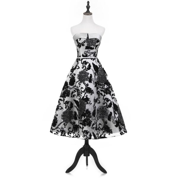 real images short prom dresses strapless tea length cocktail party dress back lace up unique printing fabrics formal evening gowns, Black
real images short prom dresses strapless tea length cocktail party dress back lace up unique printing fabrics formal evening gowns, Black