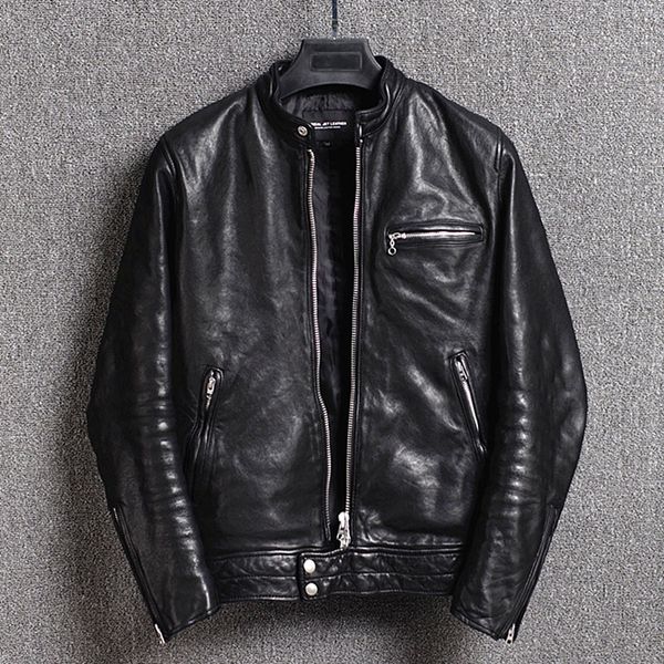 italy sheepskin men's vintage genuine japanese fashion slim fit motorcycle jacket wrinkle biker leather coat male, Black
italy sheepskin men's vintage genuine japanese fashion slim fit motorcycle jacket wrinkle biker leather coat male, Black
