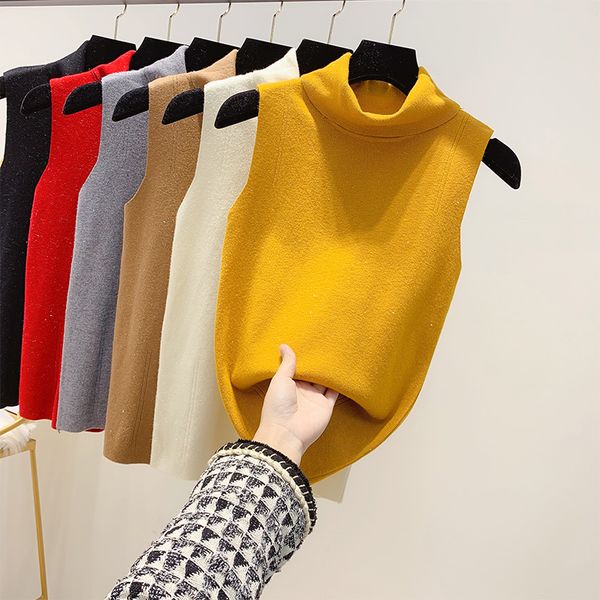 new sleeveless turtleneck knit vest women's spring fall slim short stretch knitted pullover shirt solid color girls lady sweater, Black;white
new sleeveless turtleneck knit vest women's spring fall slim short stretch knitted pullover shirt solid color girls lady sweater, Black;white