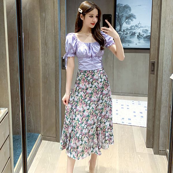 vintage french summer two piece women suits square collar puff sleeve blouse crop + boho floral print long skirt set, White
vintage french summer two piece women suits square collar puff sleeve blouse crop + boho floral print long skirt set, White