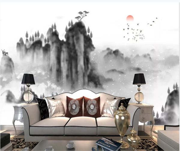 window mural wallpaper artistic conception abstract ink landscape scenery tv background wall
