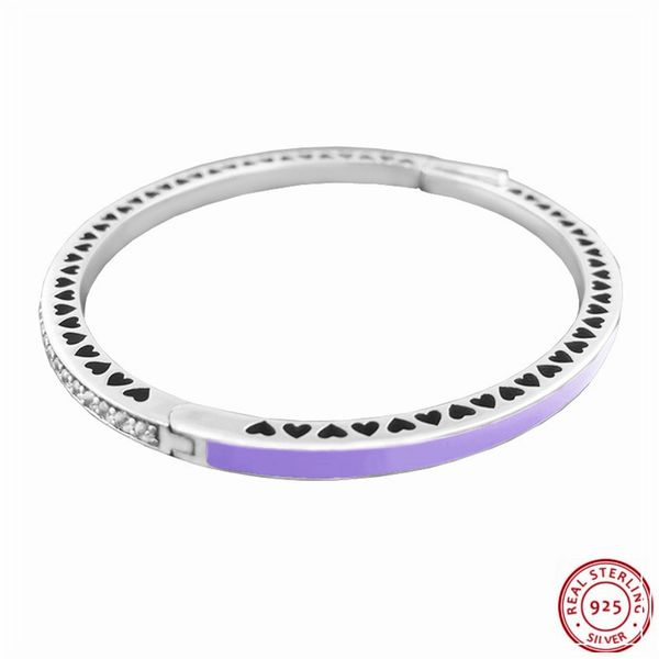 

new arrival embellished stones lavender enamel radiant hearts bangles bracelets for women silver 925 jewelry flb039, Golden;silver