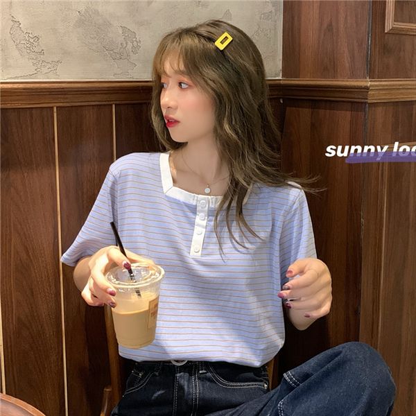 square collar loose 2020 purple women's summer op slim ins super fire contrast color conventional t, White
square collar loose 2020 purple women's summer op slim ins super fire contrast color conventional t, White