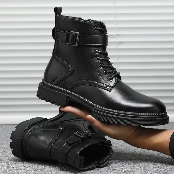 british style men's casual cowboy boots natural leather tooling shoes lace-up platform high boot zapatos de hombre botas botines, Black
british style men's casual cowboy boots natural leather tooling shoes lace-up platform high boot zapatos de hombre botas botines, Black