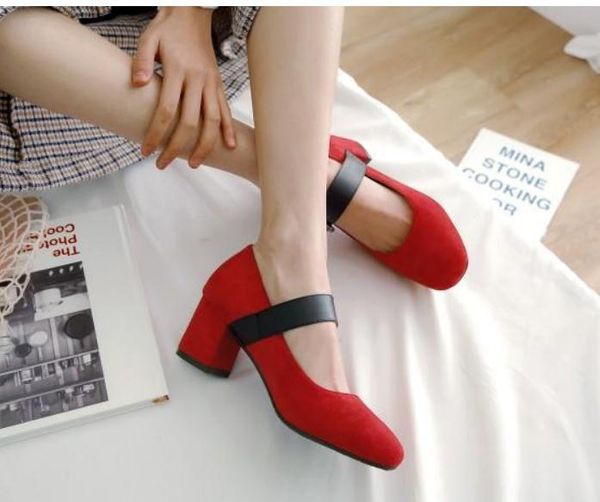 2019 suede women's shoes in spring and autumn with new style middle heel coarse heel round head, Black
2019 suede women's shoes in spring and autumn with new style middle heel coarse heel round head, Black