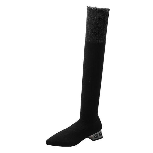 women's pointed shoes square heeled elastic boots fashion over-the-knee boots, Black
women's pointed shoes square heeled elastic boots fashion over-the-knee boots, Black