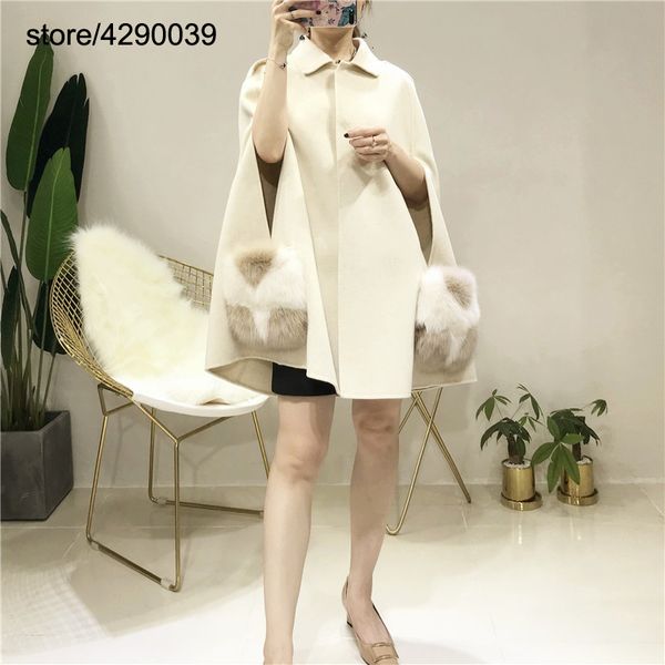 autumn and winter long cloak coat double-faced cashmere wool coat female high-end woolen fur pocket capes, Black
autumn and winter long cloak coat double-faced cashmere wool coat female high-end woolen fur pocket capes, Black