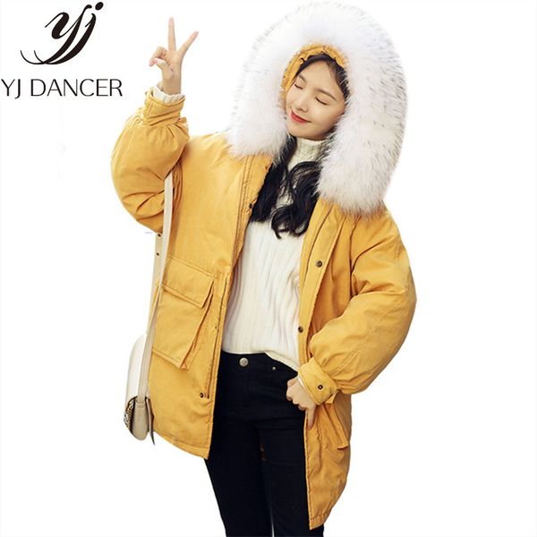 down cotton women's 2018 winter korean version of the peach skin large pocket new cotton women's long thick jacket yyy340, Black