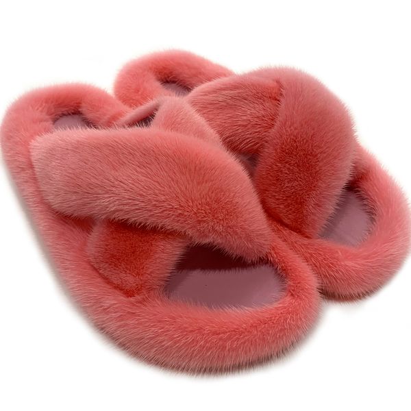 natural fur slides ladies real slides cute women slide, Black